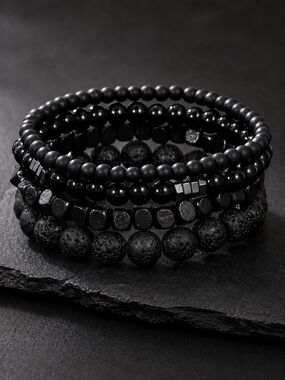 primobling Black Layered Beaded Bracelet Set